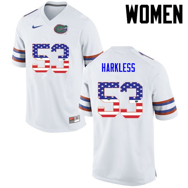Florida Gators Women #53 Kavaris Harkless College Football USA Flag Fashion White